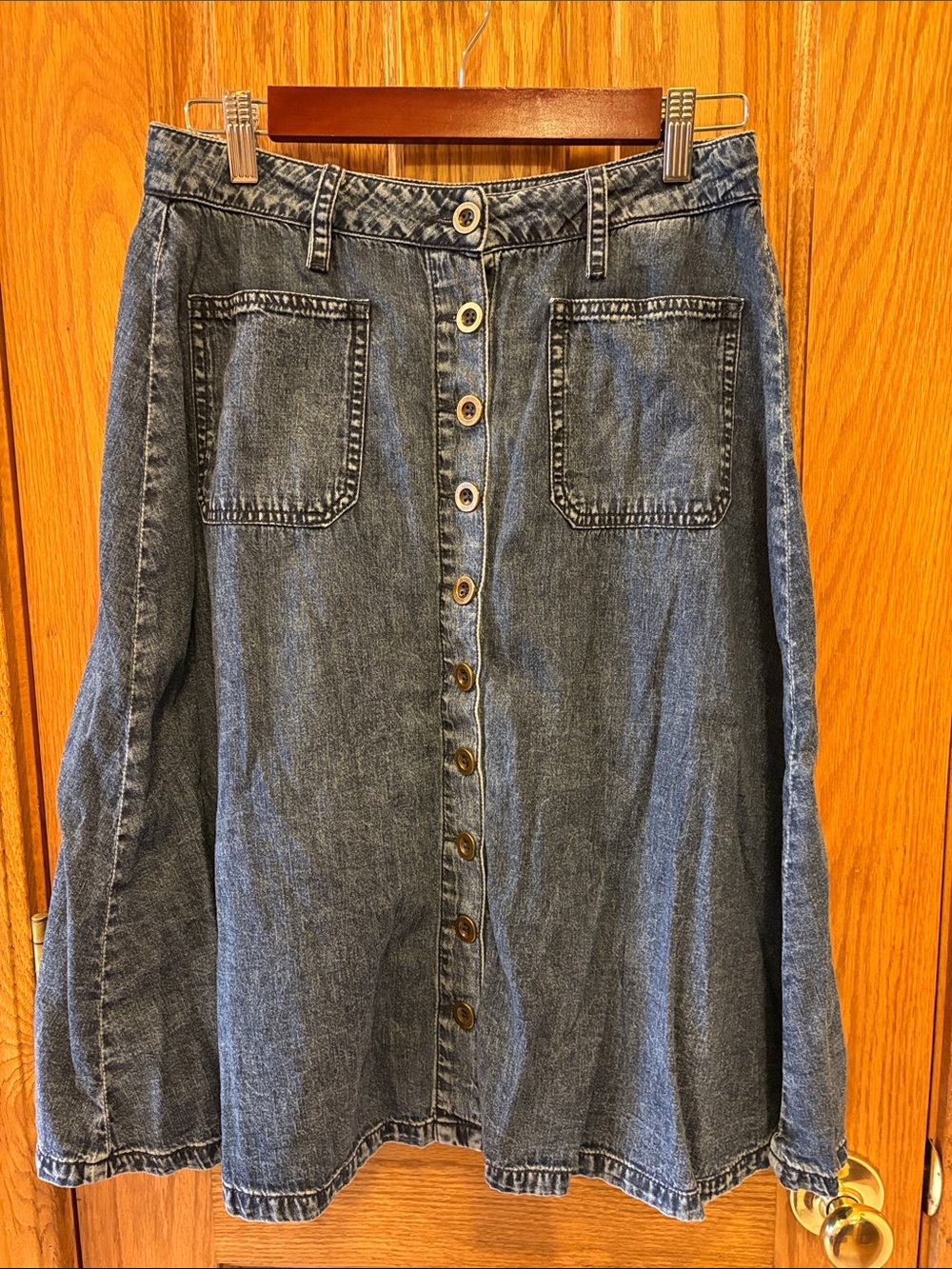 eshakti Blue Denim A-Line Button-Front Skirt